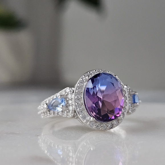 Pink & Purple Oval Gemstone Ring, real 925 Sterling Silver Charmed Aroma - Picture 4 of 6
